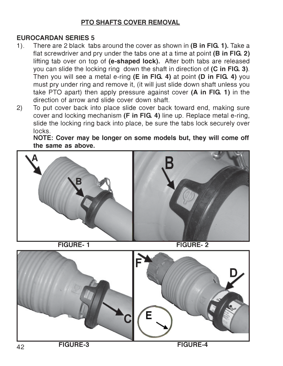 King Kutter Free Floating Finishing Mower manual PTO Shafts Cover Removal Eurocardan Series 