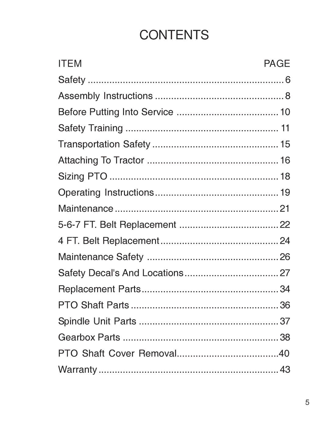 King Kutter Free Floating Finishing Mower manual Contents 