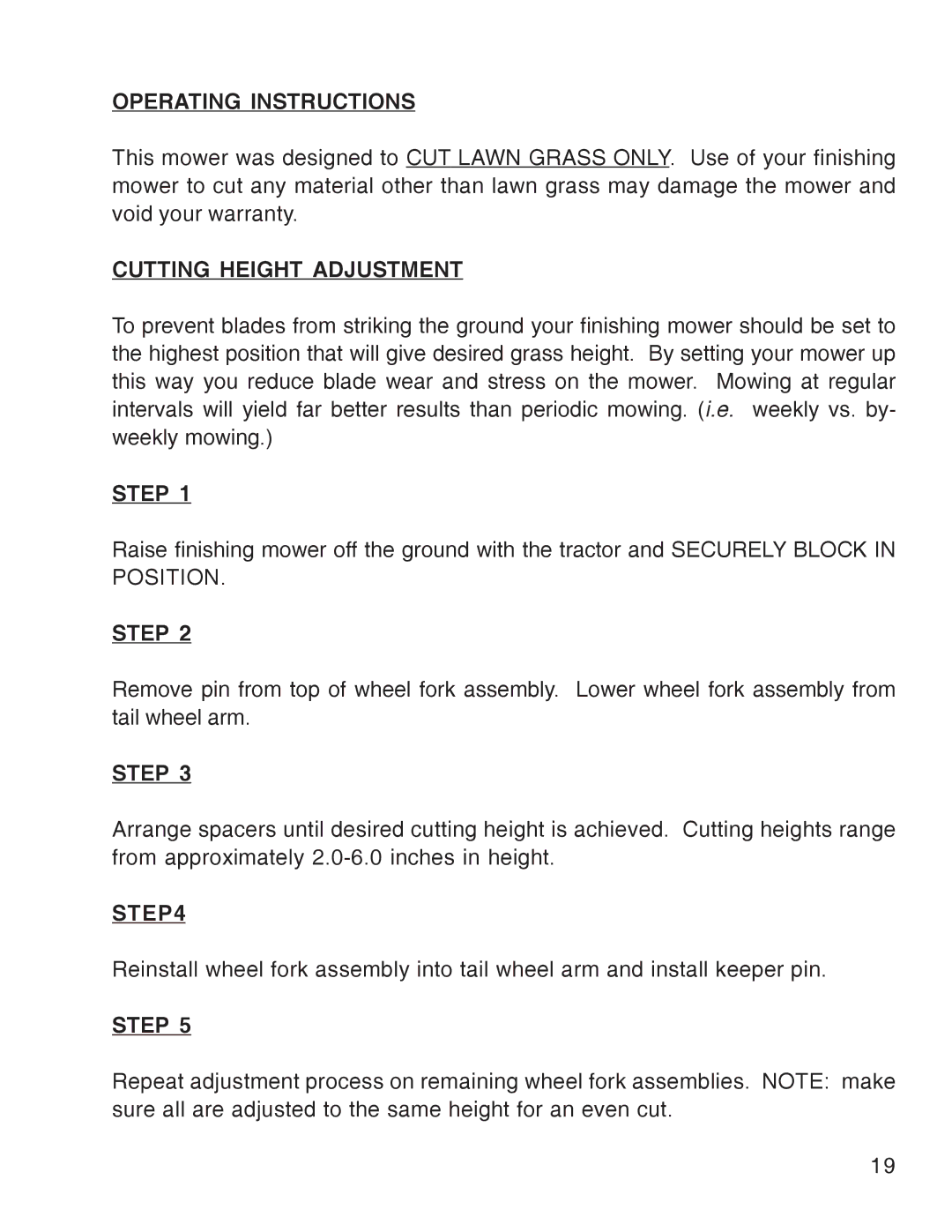 King Kutter Free Floating manual Operating Instructions, Cutting Height Adjustment 