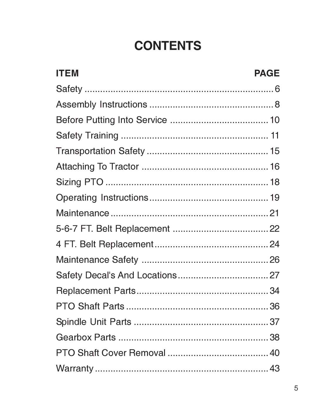 King Kutter Free Floating manual Contents 