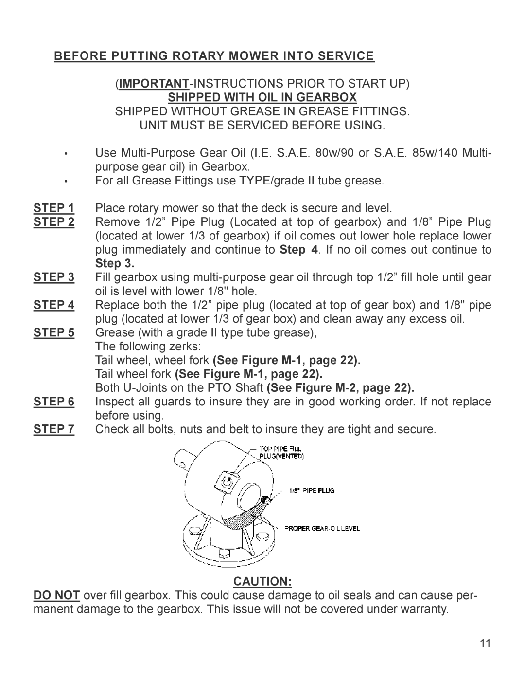 King Kutter Part No 999993 manual Before Putting Rotary Mower Into Service, Shipped with OIL in Gearbox 