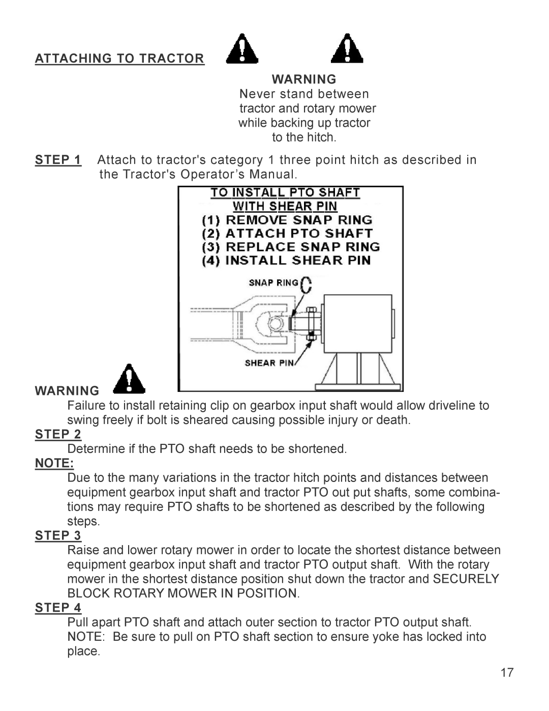 King Kutter Part No 999993 manual Attaching to Tractor, Step 