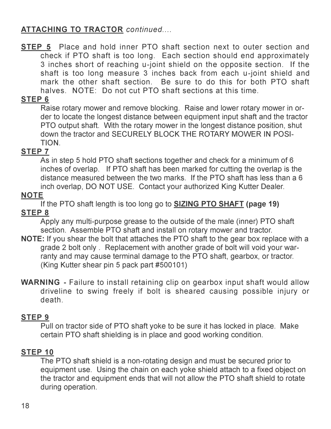 King Kutter Part No 999993 manual Attaching to Tractor 