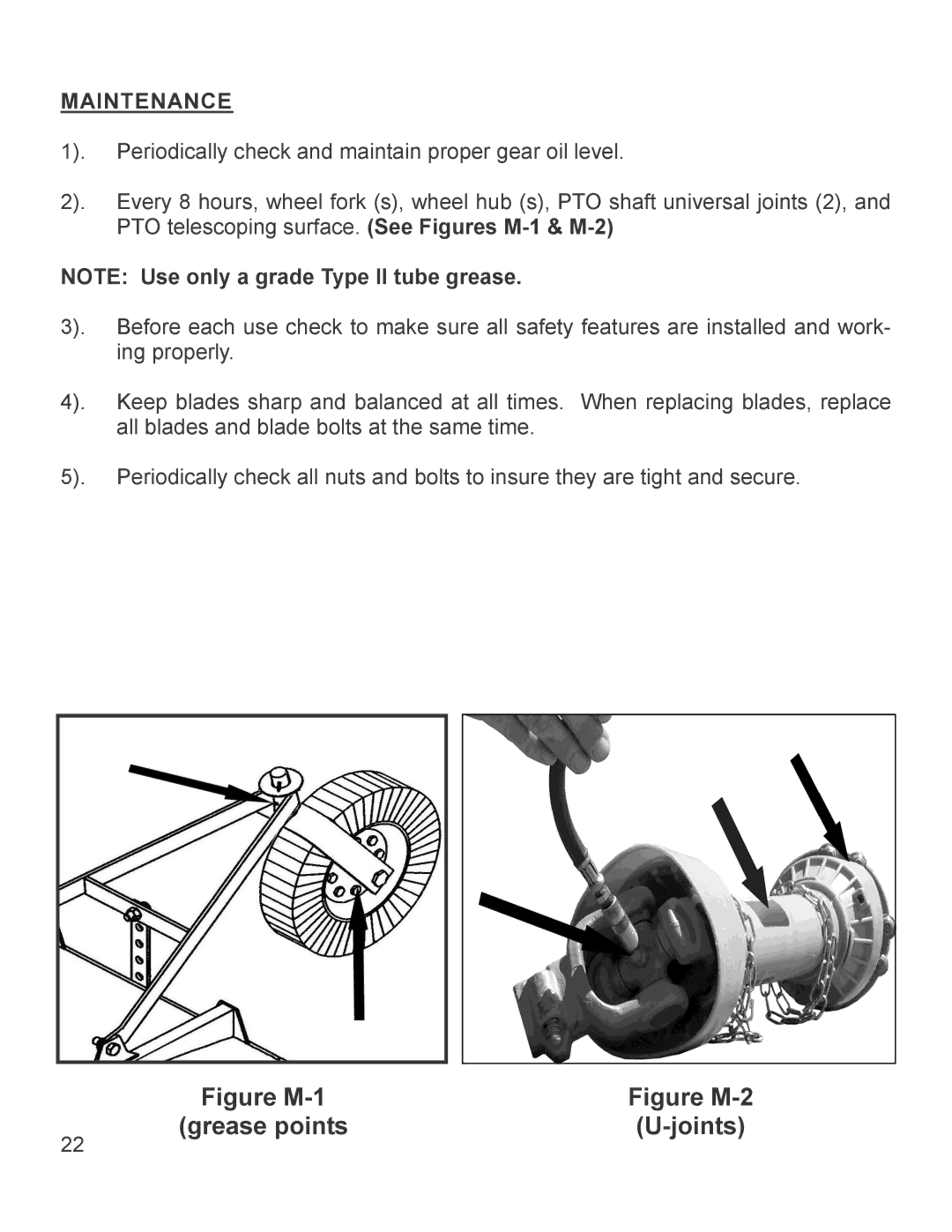 King Kutter Part No 999993 manual Grease points Joints, Maintenance 