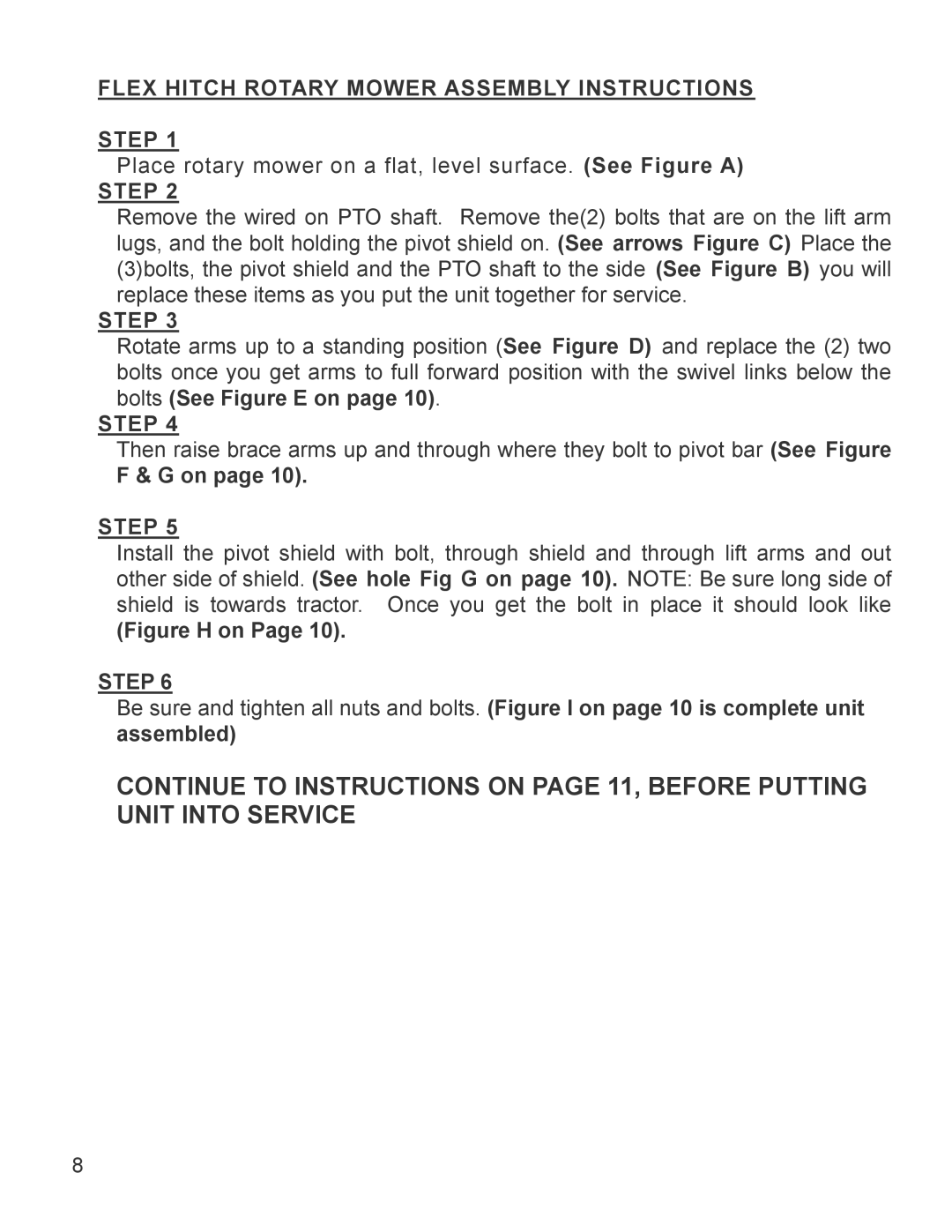 King Kutter Part No 999993 manual Flex Hitch Rotary Mower Assembly Instructions Step, Figure H on 