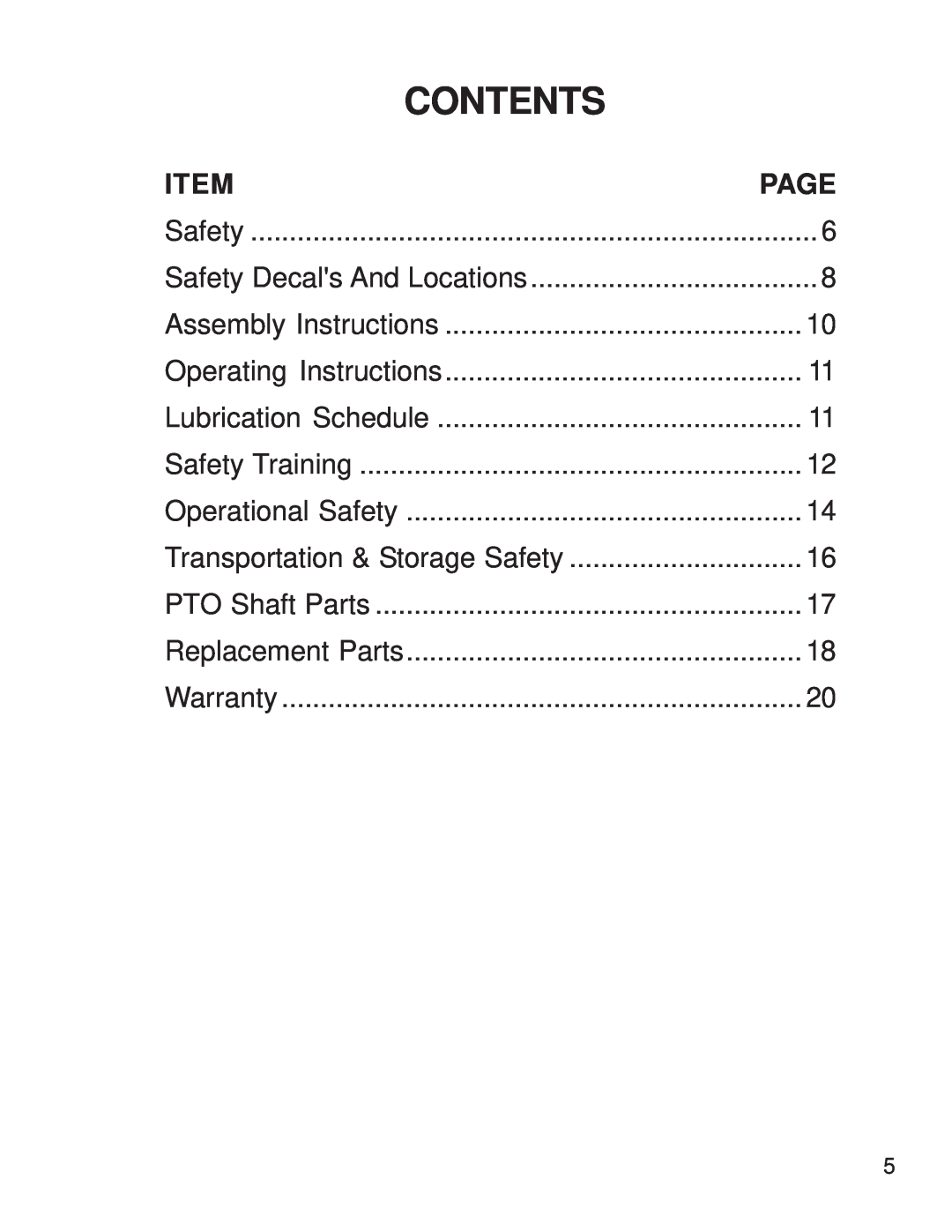 King Kutter phd-06s, phd-12s, phd-09s manual Contents, Page, Safety Decals And Locations, Transportation & Storage Safety 