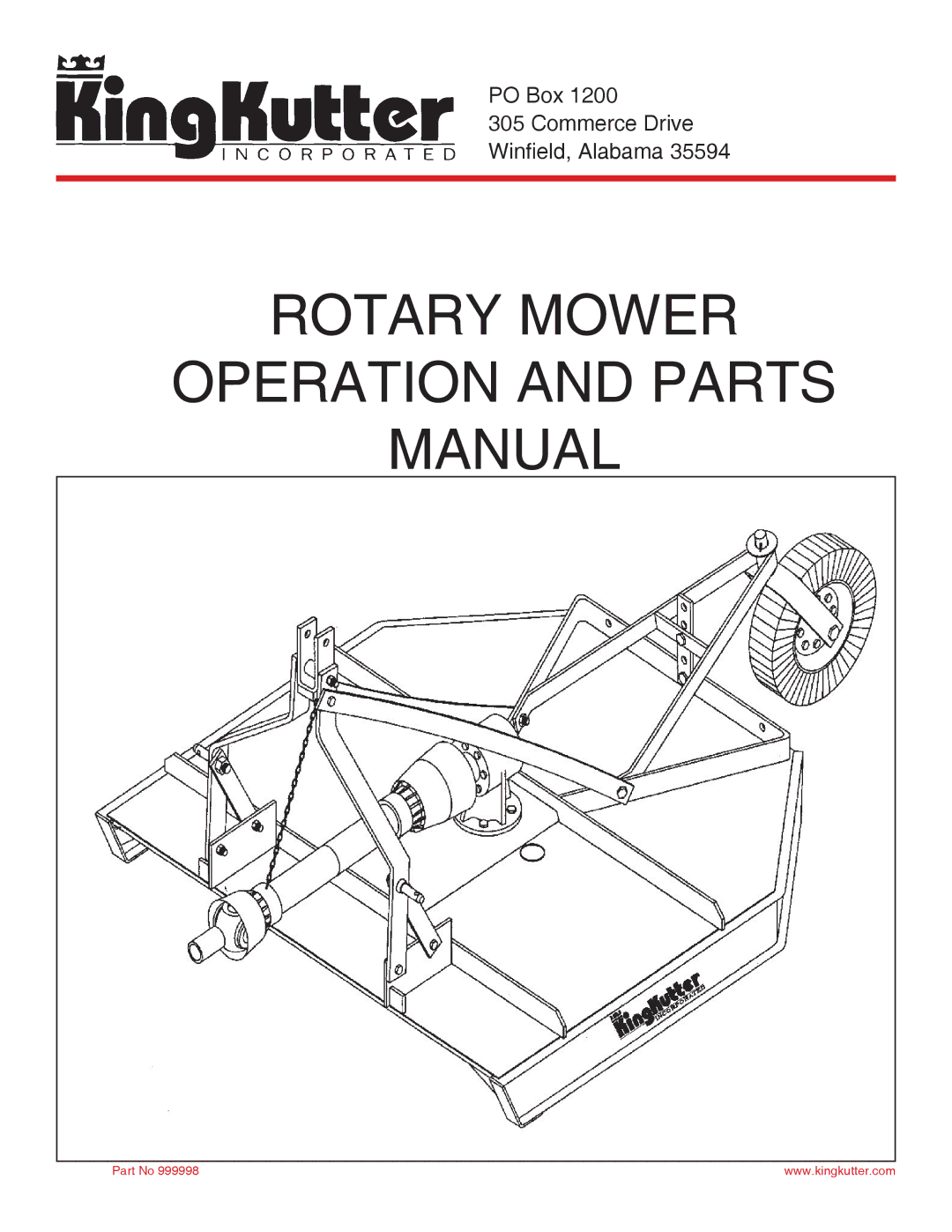 King Kutter manual Rotary Mower Operation and Parts Manual 