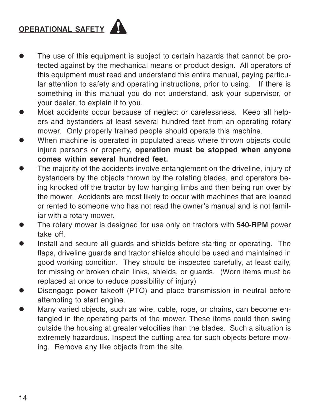 King Kutter Rotary Mower manual Operational Safety 