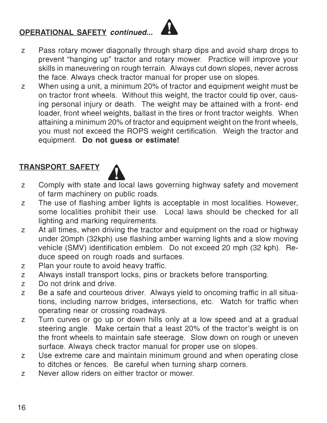 King Kutter Rotary Mower manual Transport Safety 