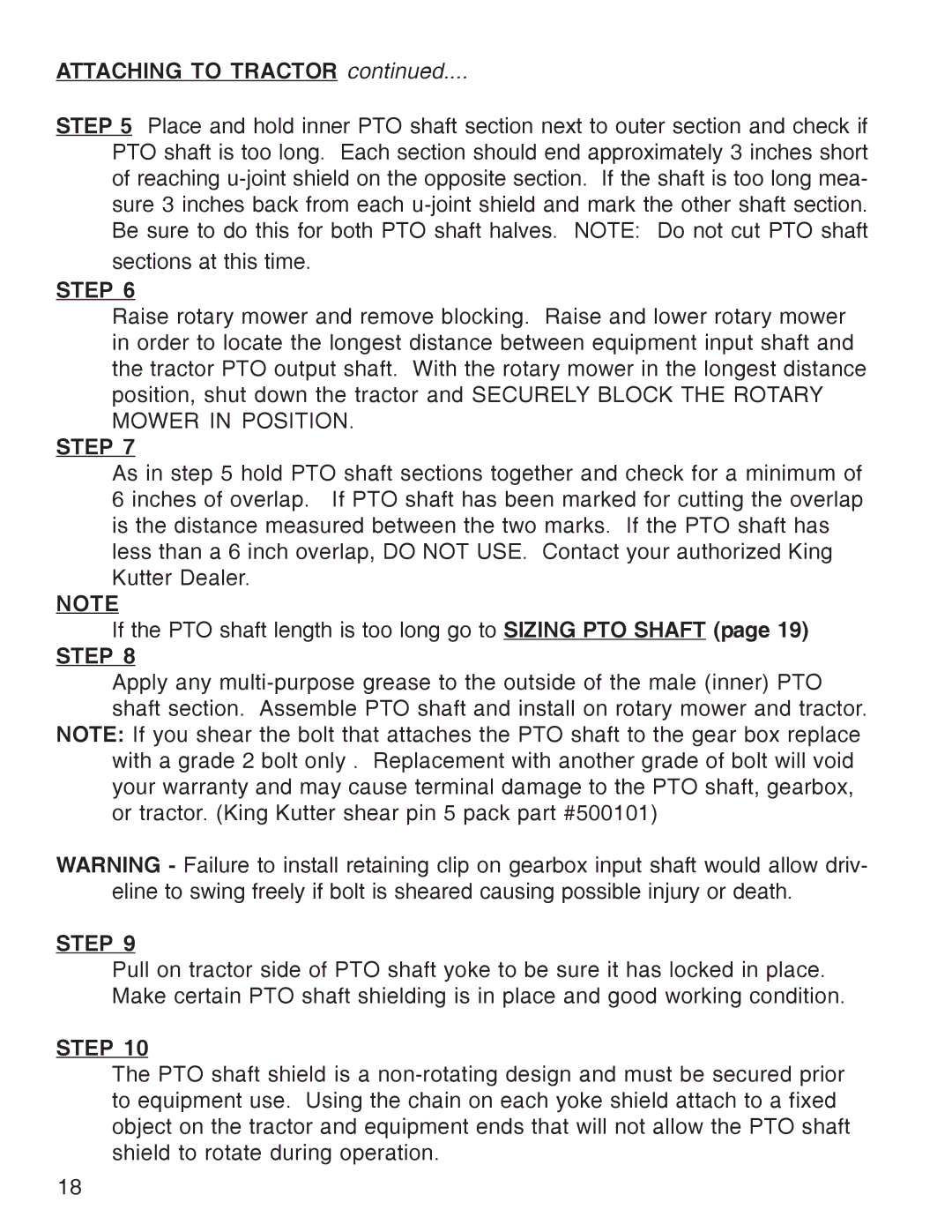 King Kutter Rotary Mower manual Attaching to Tractor 