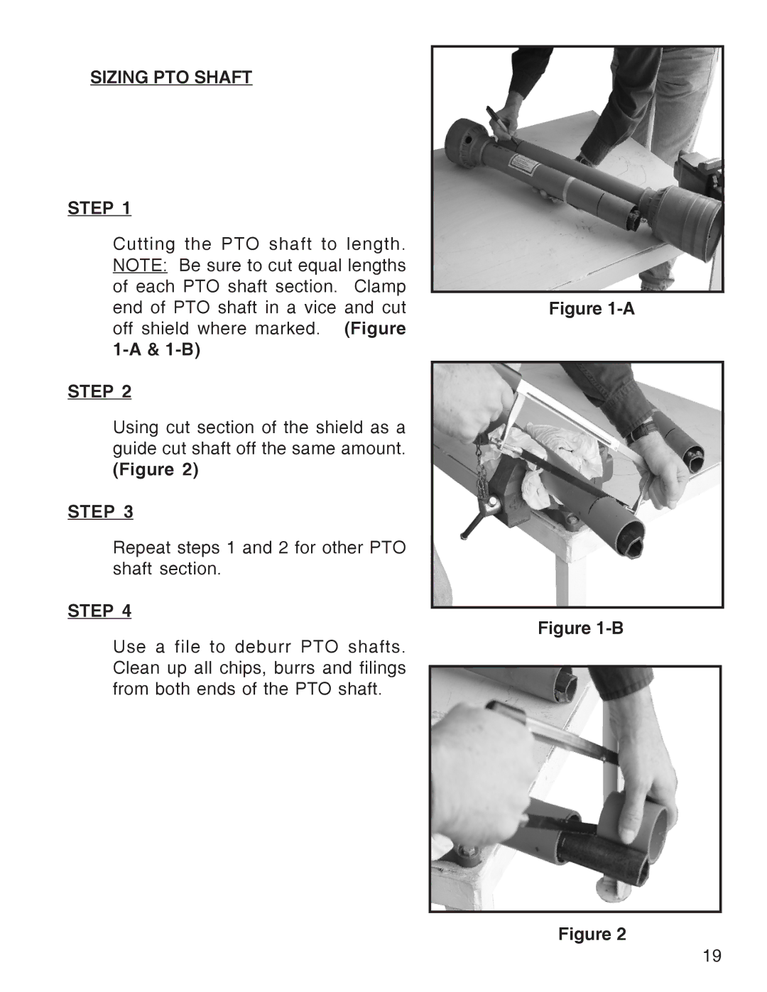 King Kutter Rotary Mower manual Sizing PTO Shaft Step 