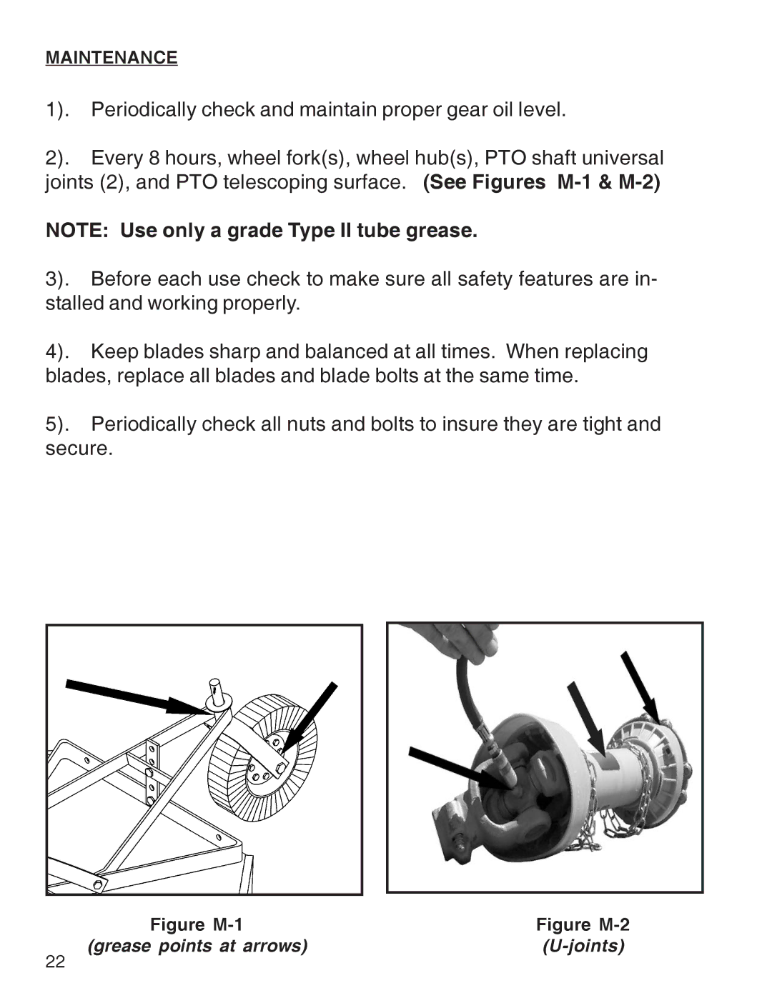 King Kutter Rotary Mower manual Maintenance, Grease points at arrows Joints 