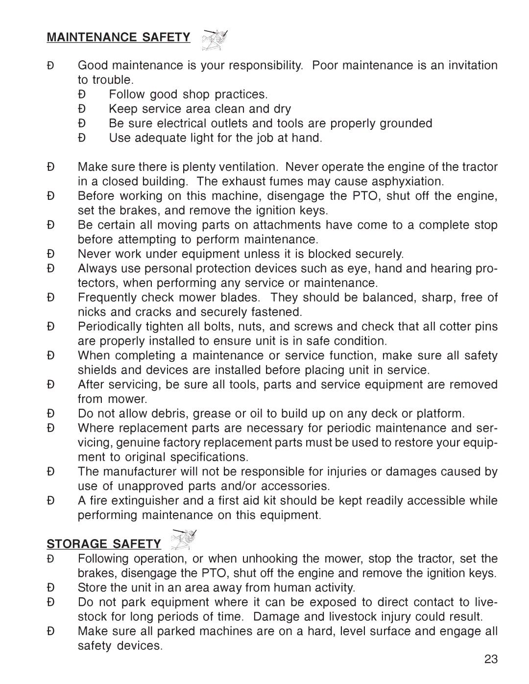 King Kutter Rotary Mower manual Maintenance Safety, Storage Safety 