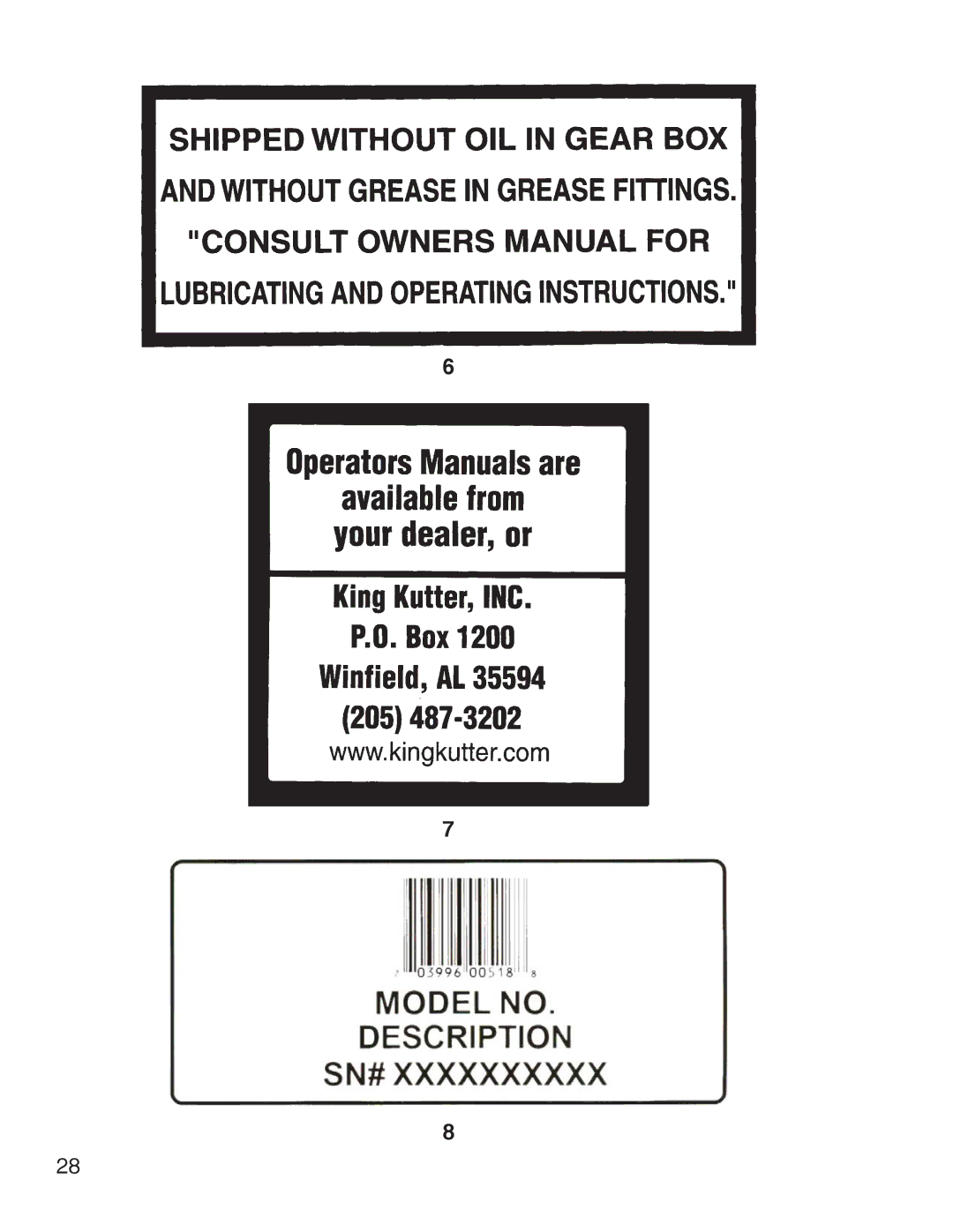 King Kutter Rotary Mower manual 