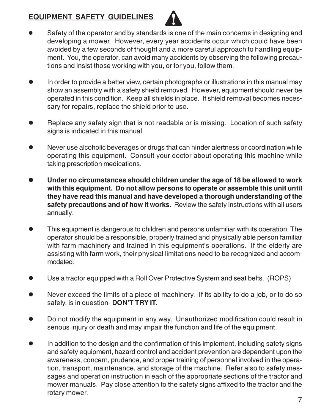 King Kutter Rotary Mower manual Equipment Safety Guidelines 