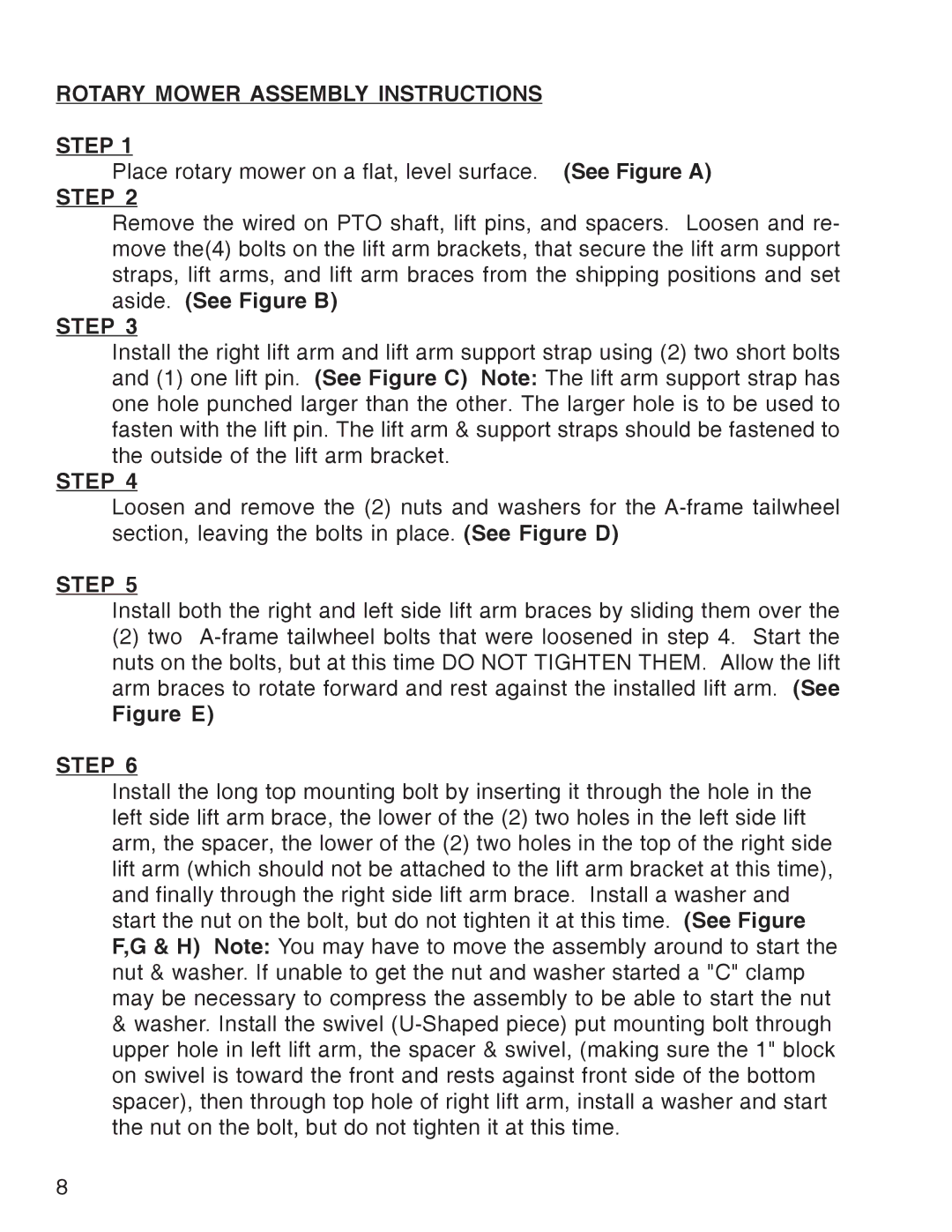 King Kutter manual Rotary Mower Assembly Instructions Step, Figure E 