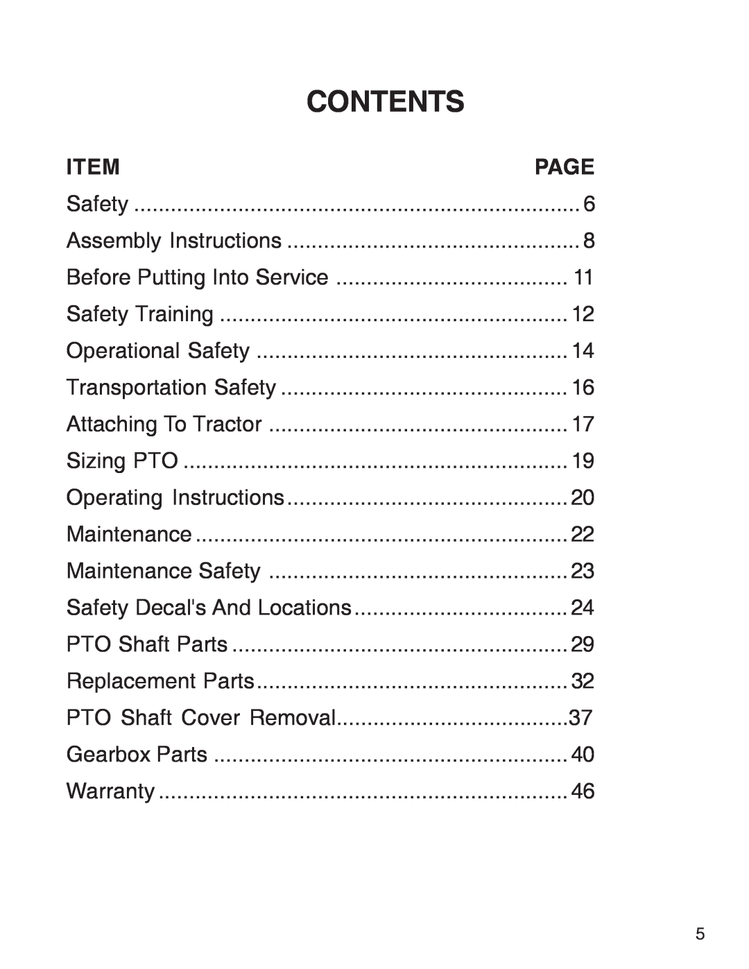 King Kutter Rotary Mower manual Contents, Page 
