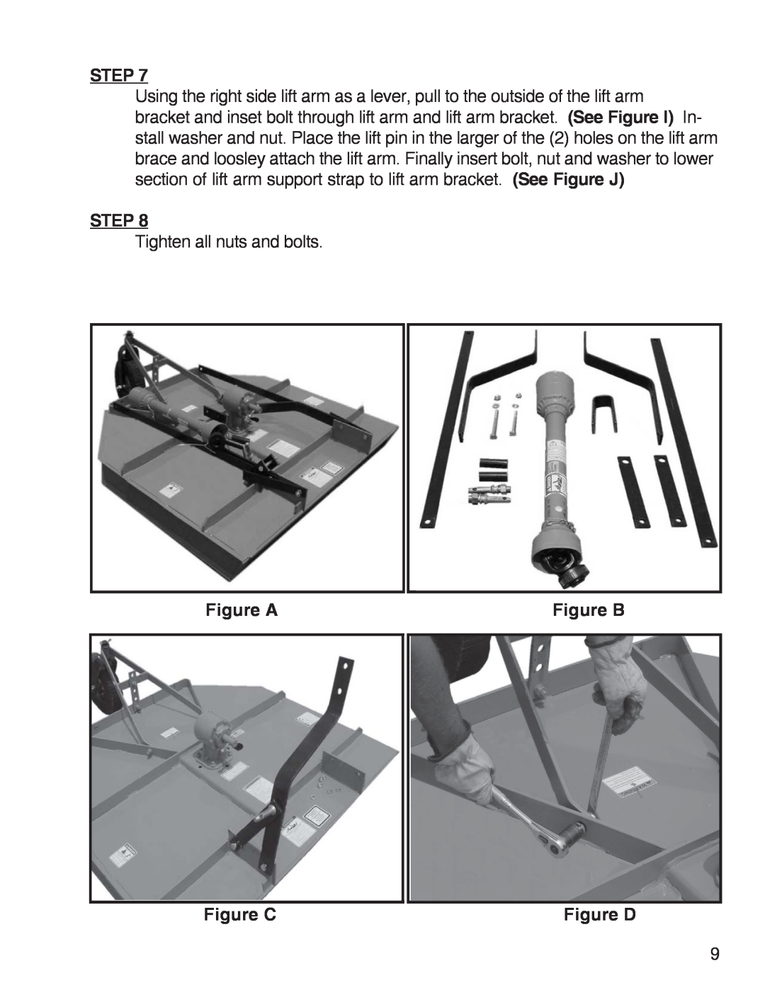 King Kutter Rotary Mower manual Step, Figure A, Figure B, Figure C, Figure D 