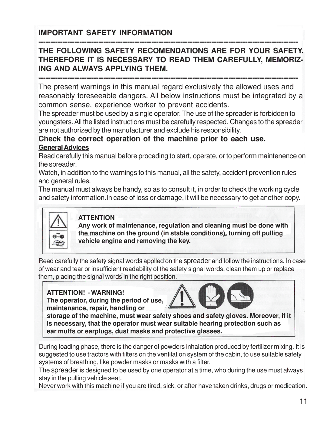 King Kutter S-ATV-180-U manual Check the correct operation of the machine prior to each use 