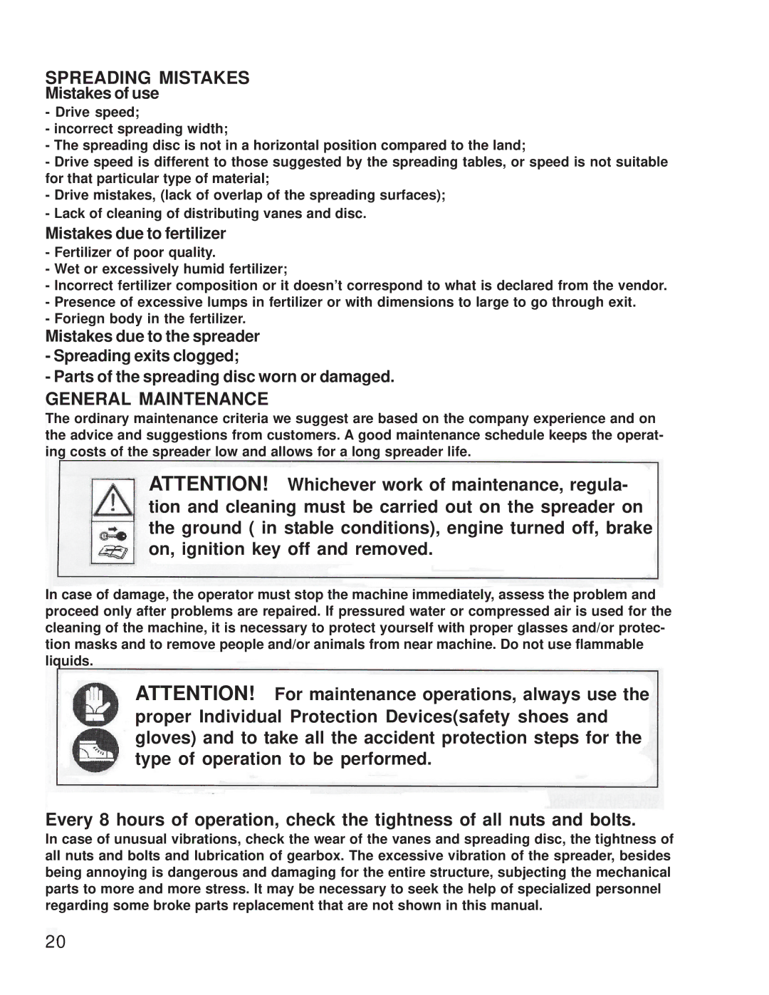 King Kutter S-ATV-180-U manual Spreading Mistakes, General Maintenance 