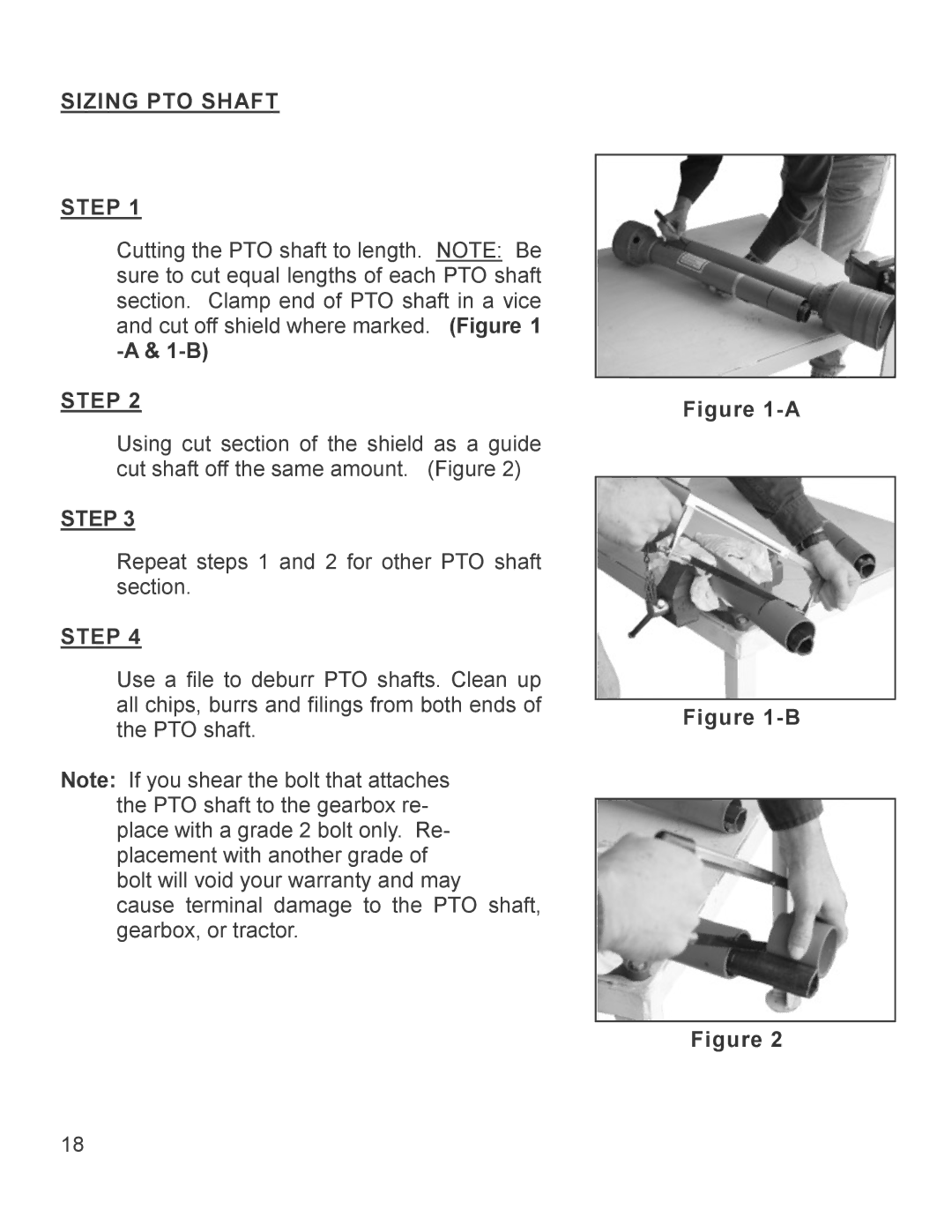 King Kutter TG-48-XB manual Sizing PTO Shaft Step 