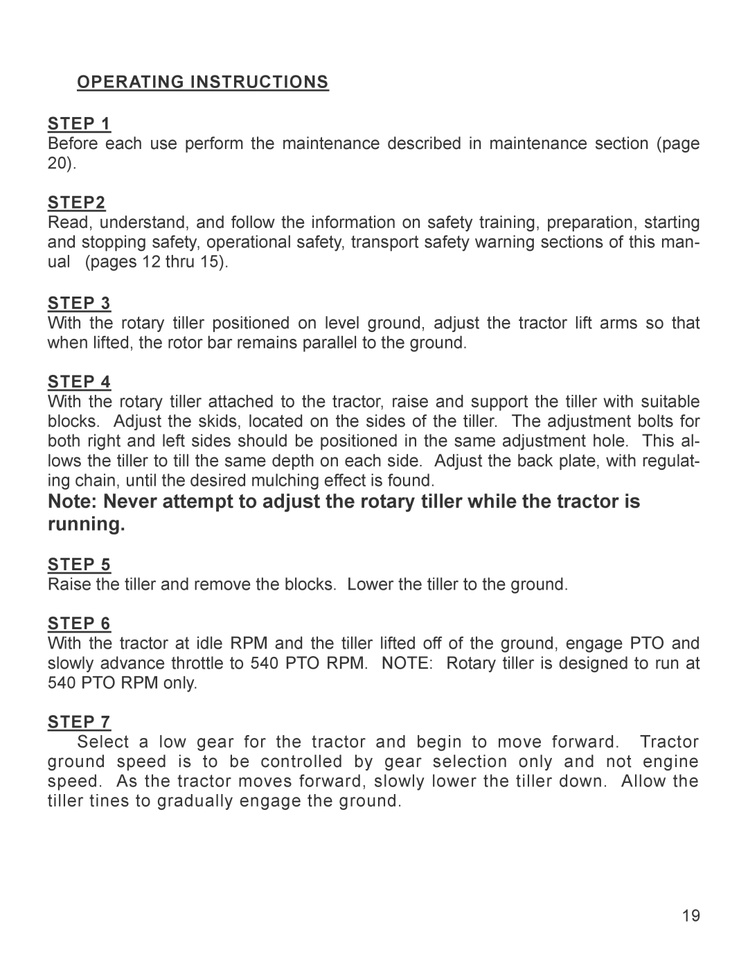 King Kutter TG-48-XB manual Operating Instructions Step 