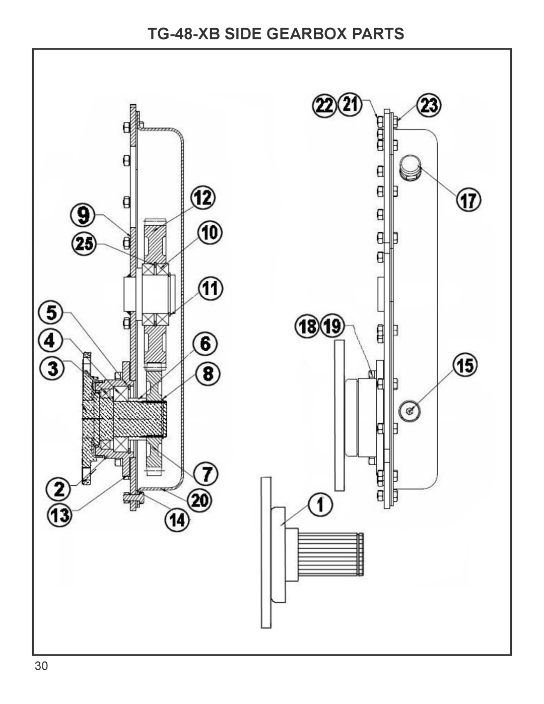 King Kutter manual TG-48-XB Side Gearbox Parts 