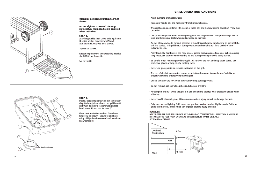 Kingsford 10040406 manual Grill Operation Cautions 