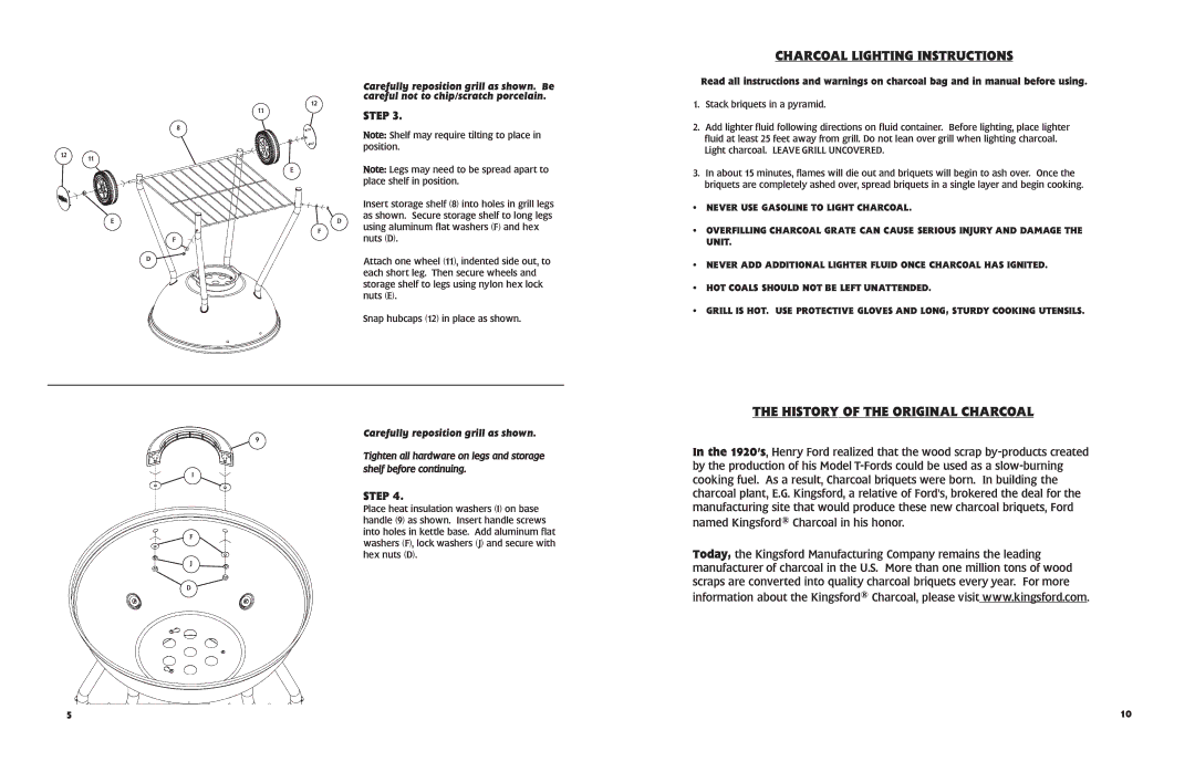 Kingsford KINGSFORD, 10040106 manual Charcoal Lighting Instructions, History of the Original Charcoal 