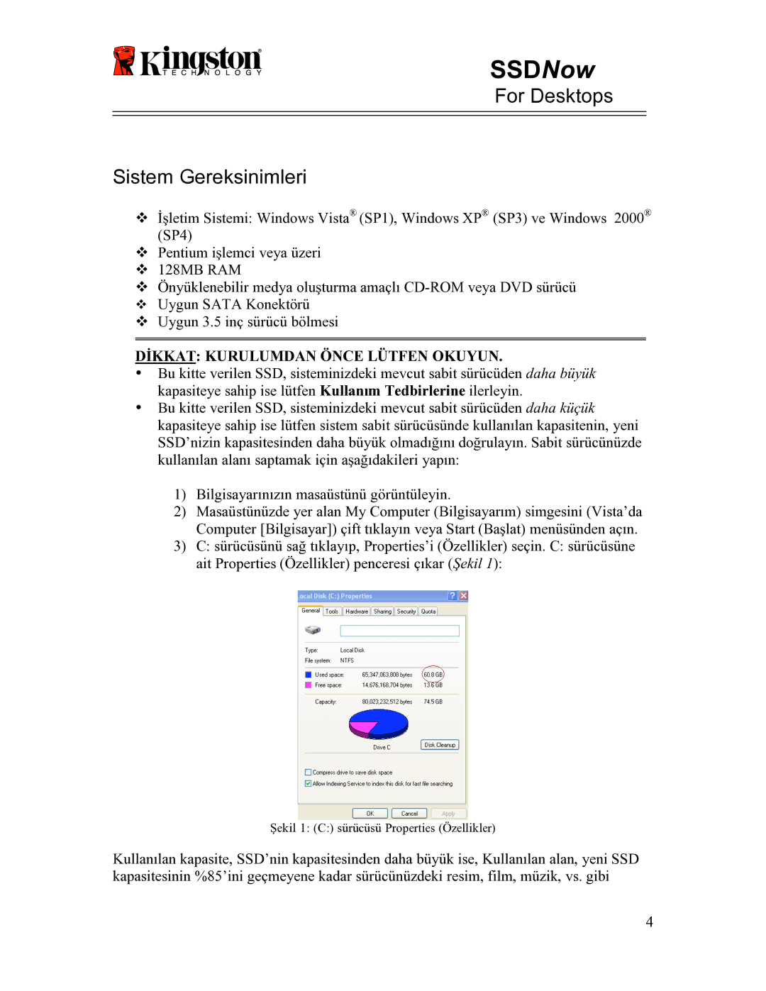 Kingston Technology 07-16-2009 manual For Desktops Sistem Gereksinimleri 