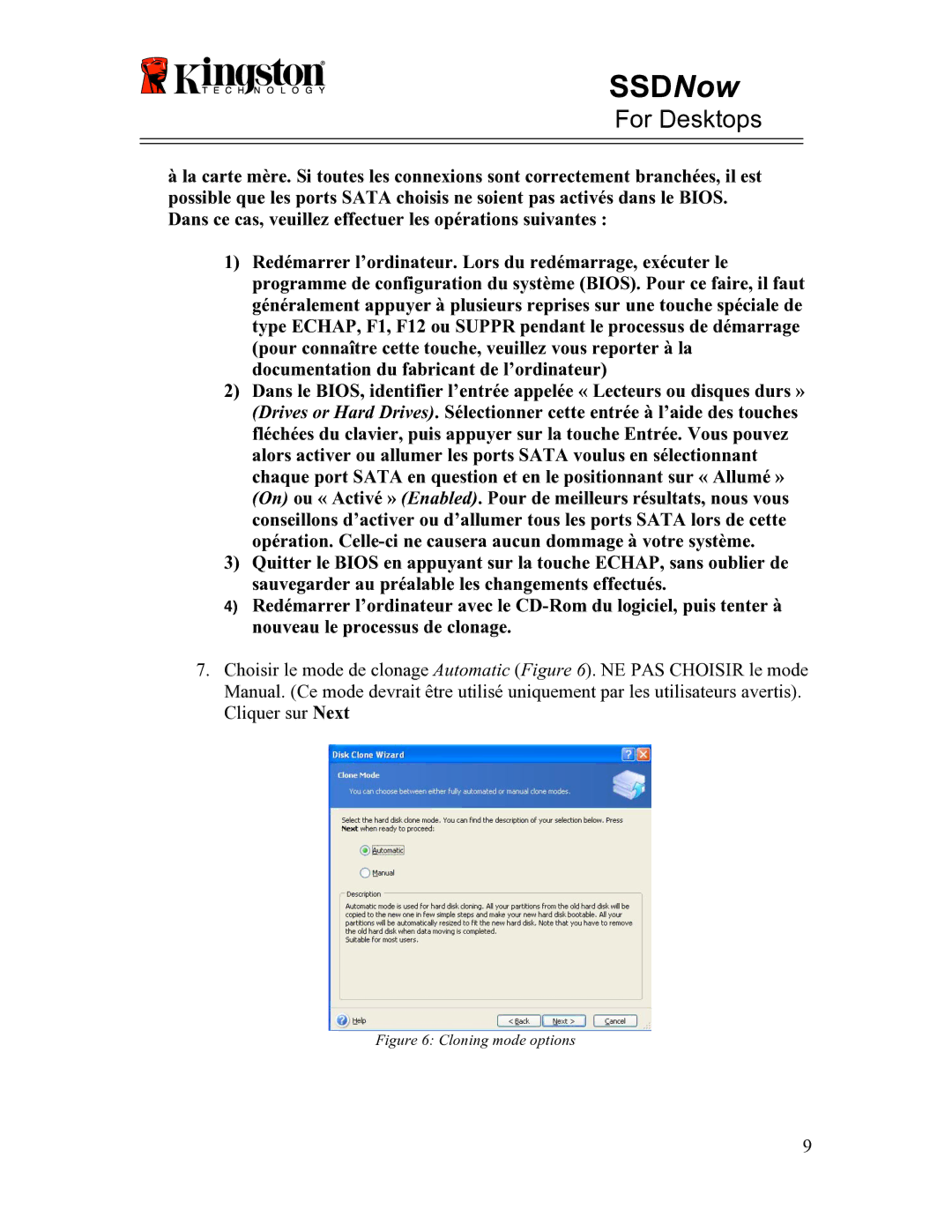 Kingston Technology 07-16-2009 manual Cloning mode options 
