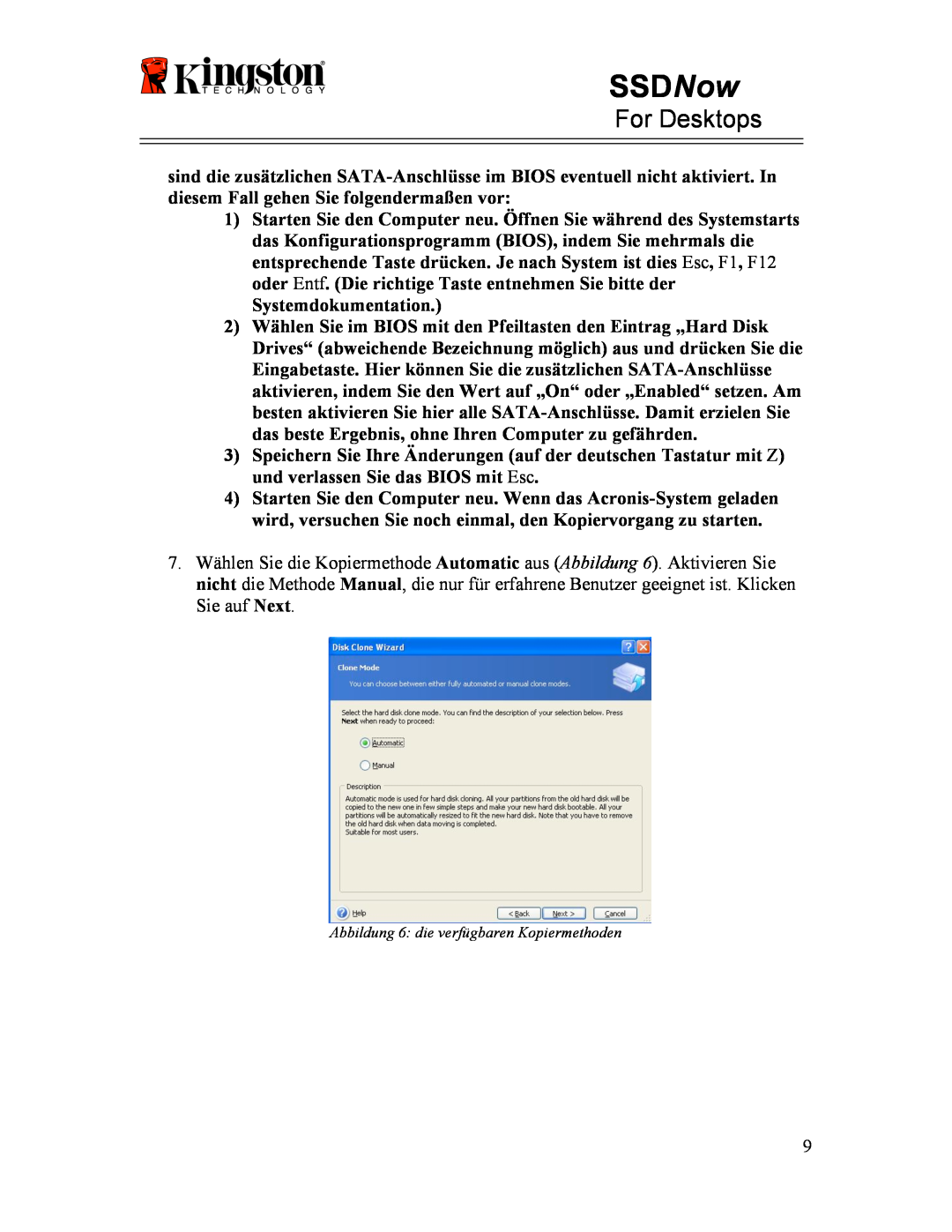 Kingston Technology 07-16-2009 manual SSDNow, For Desktops, Systemdokumentation 