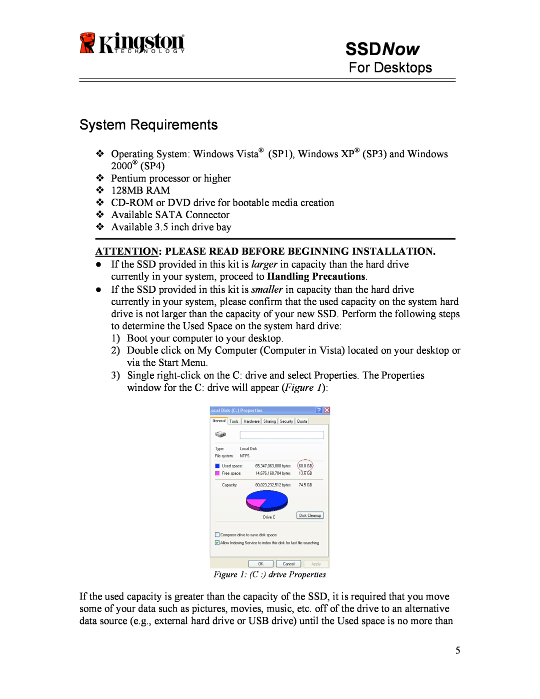 Kingston Technology 07-16-2009 manual For Desktops System Requirements, SSDNow 