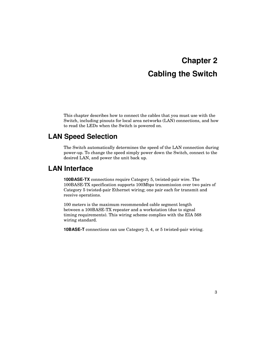 Kingston Technology 2000 manual Chapter Cabling the Switch, LAN Speed Selection, LAN Interface 