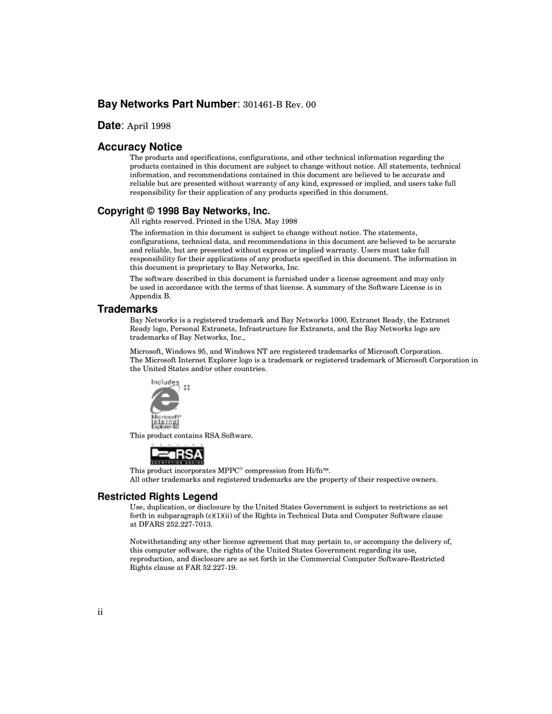 Kingston Technology 2000 manual Bay Networks Part Number 301461-B Rev, Accuracy Notice, Trademarks 