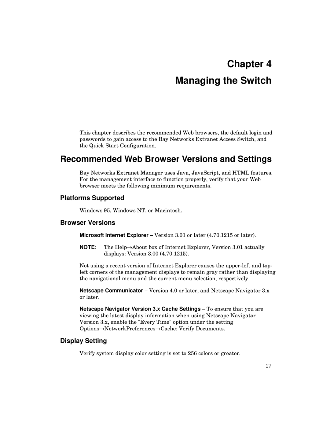 Kingston Technology 2000 Chapter Managing the Switch, Recommended Web Browser Versions and Settings, Platforms Supported 