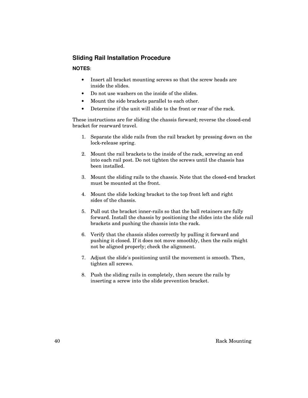 Kingston Technology 2000 manual Sliding Rail Installation Procedure 