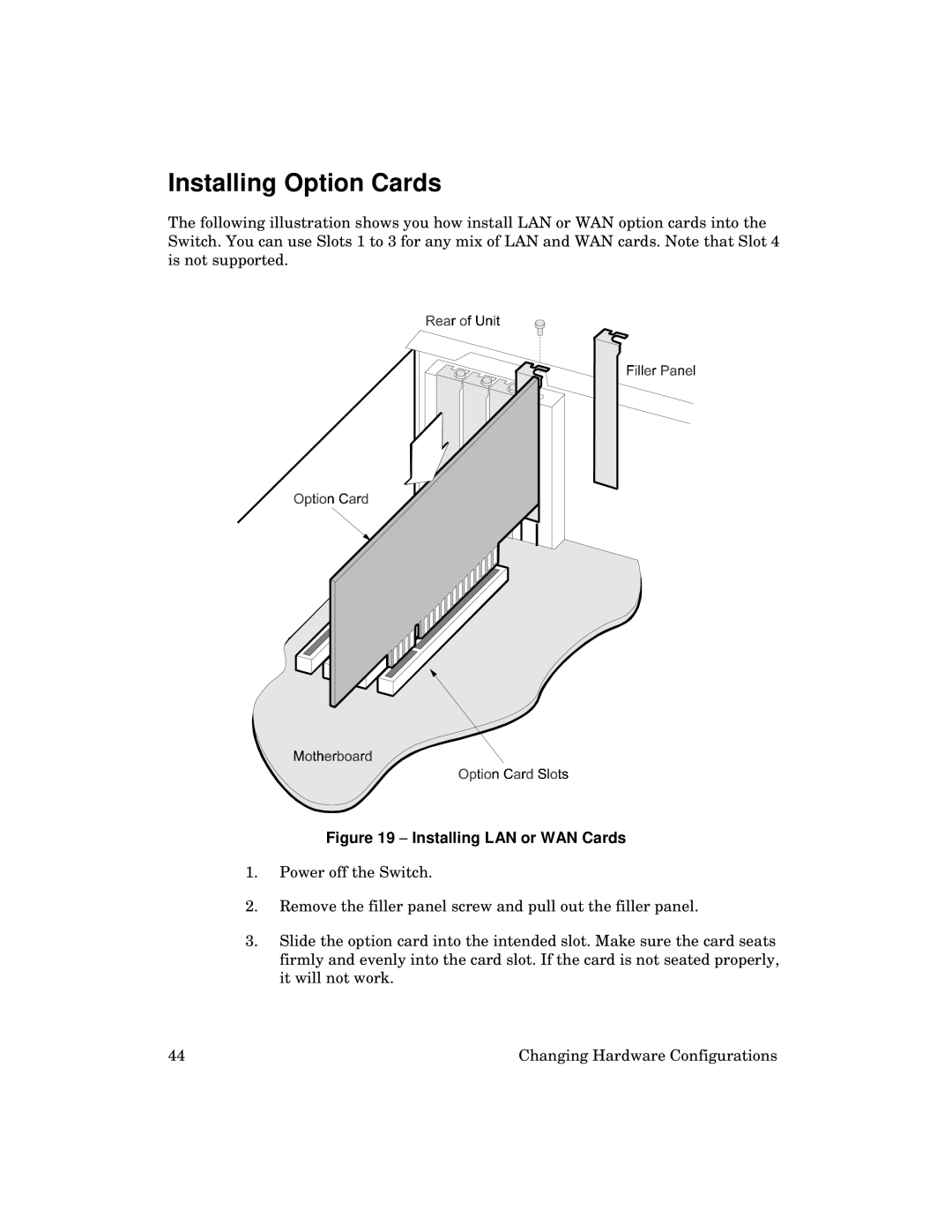 Kingston Technology 2000 manual Installing Option Cards, Installing LAN or WAN Cards 