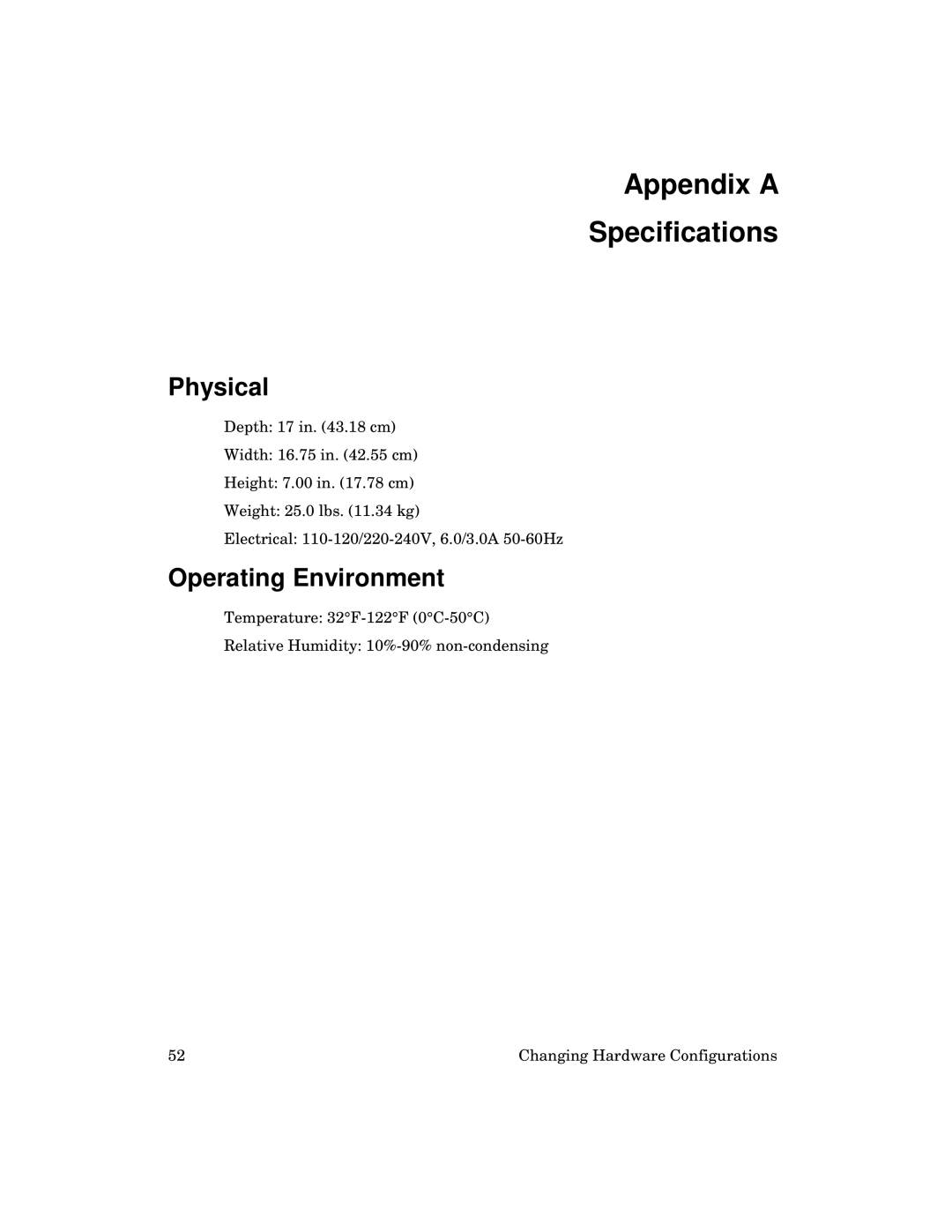 Kingston Technology 2000 manual Appendix a Specifications, Physical, Operating Environment 