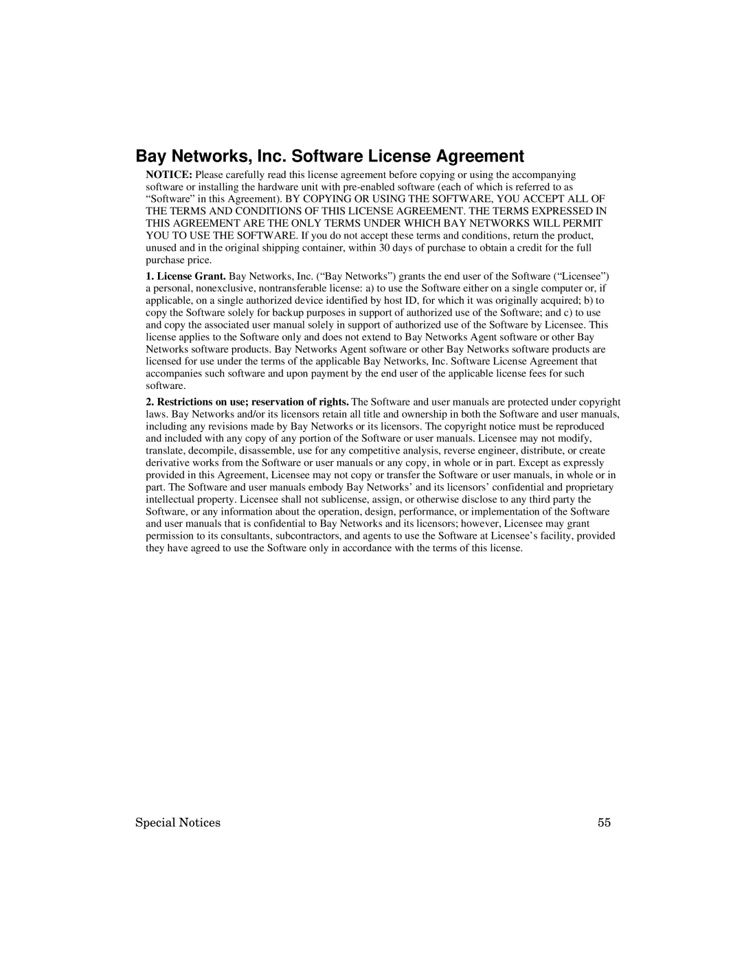 Kingston Technology 2000 manual Bay Networks, Inc. Software License Agreement 