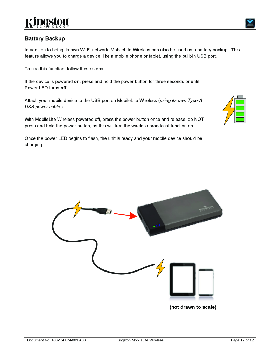 Kingston Technology 480-15FUM-001.A00 user manual Battery Backup, not drawn to scale 