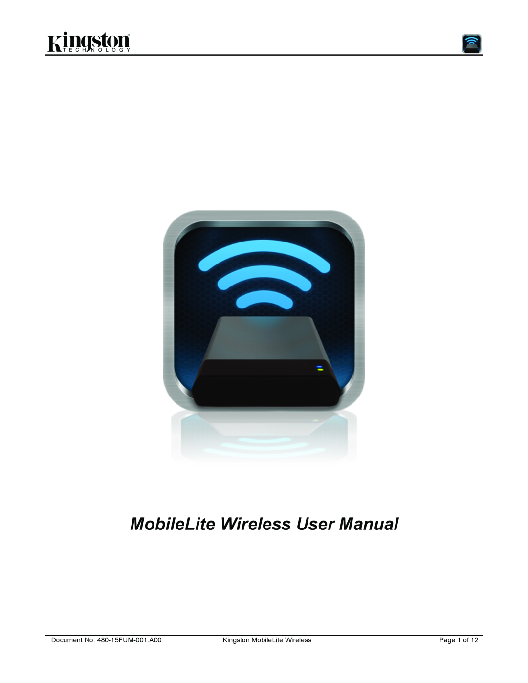 Kingston Technology user manual Document No. 480-15FUM-001.A00, Kingston MobileLite Wireless, Page 1 of 