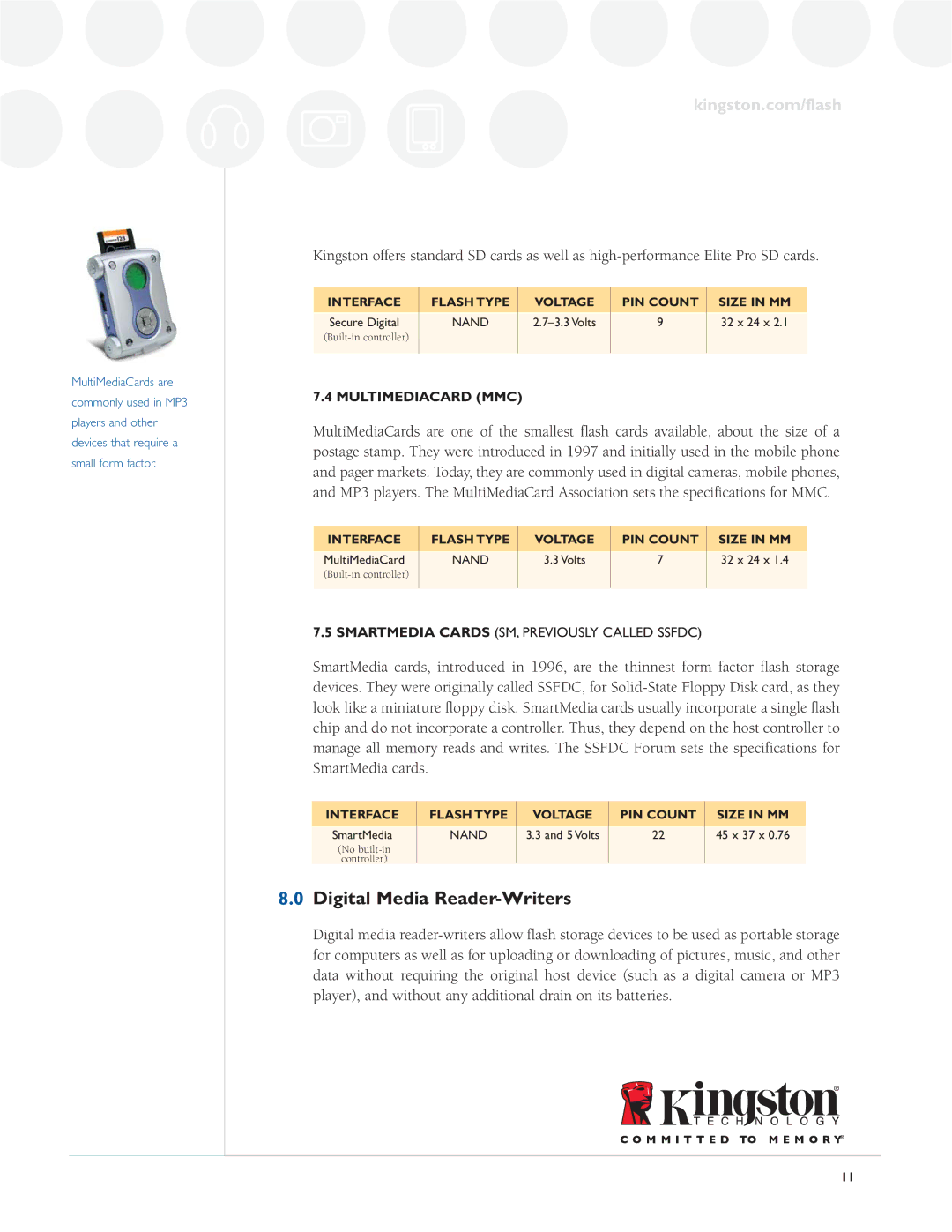 Kingston Technology Digital Media Guide specifications Digital Media Reader-Writers, Multimediacard MMC 