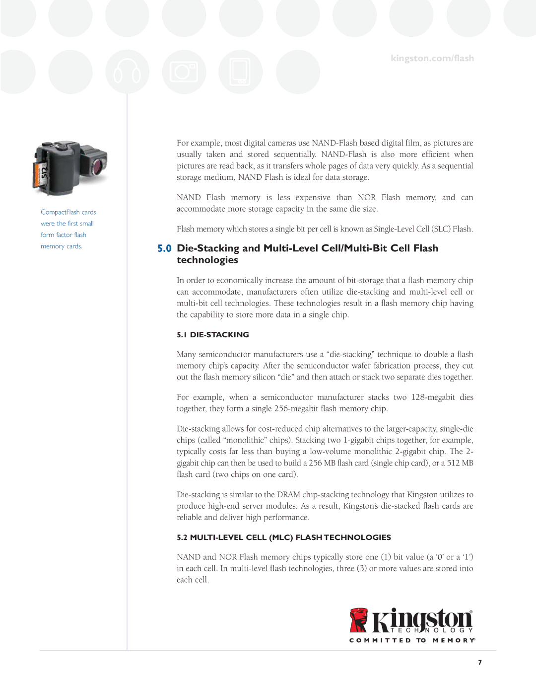 Kingston Technology Digital Media Guide specifications Die-Stacking, MULTI-LEVEL Cell MLC Flash Technologies 