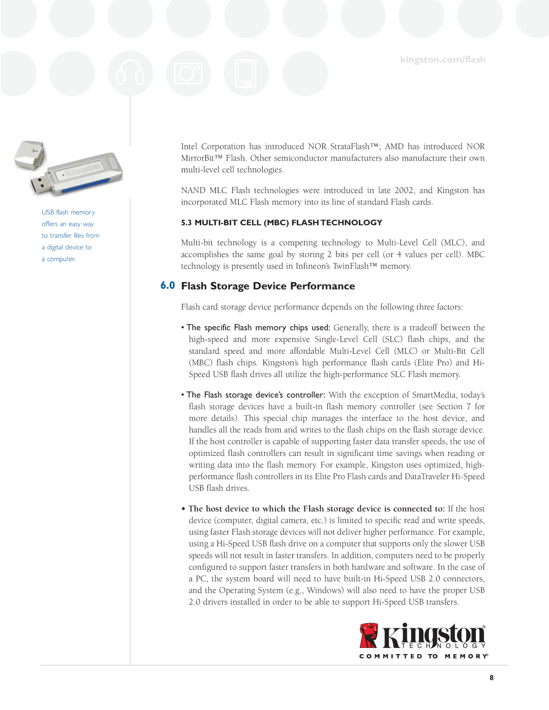 Kingston Technology Digital Media Guide Flash Storage Device Performance, MULTI-BIT Cell MBC Flash Technology 