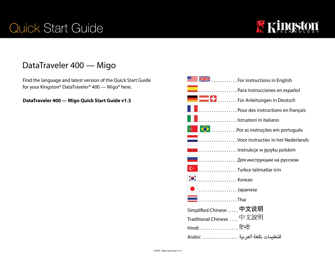 Kingston Technology DT400 quick start Quick Start Guide 