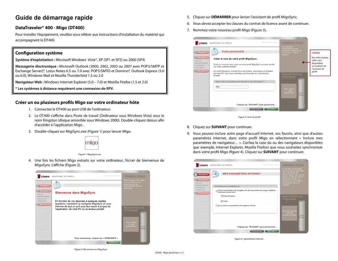Kingston Technology DT400 quick start Guide de démarrage rapide, Configuration système 