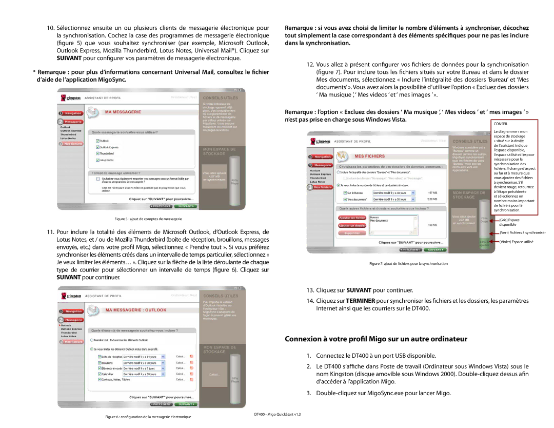 Kingston Technology DT400 quick start Connexion à votre profil Migo sur un autre ordinateur, Ajout de comptes de messagerie 