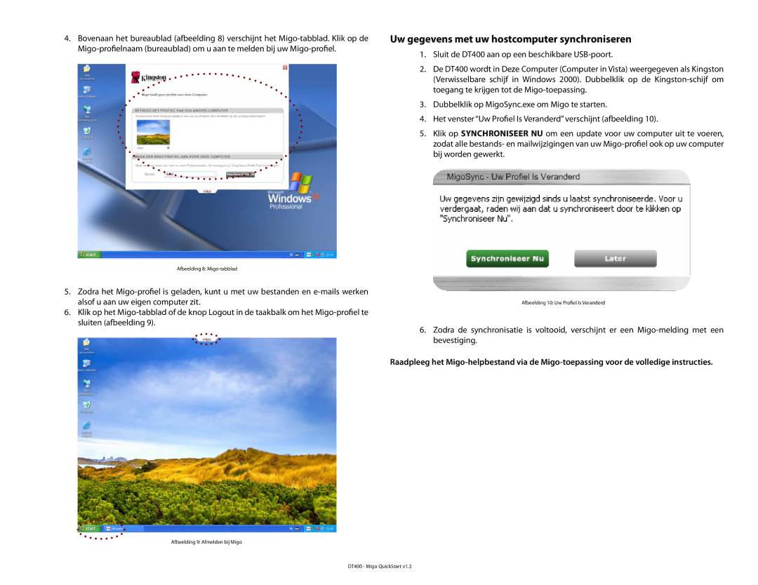 Kingston Technology DT400 quick start Uw gegevens met uw hostcomputer synchroniseren 