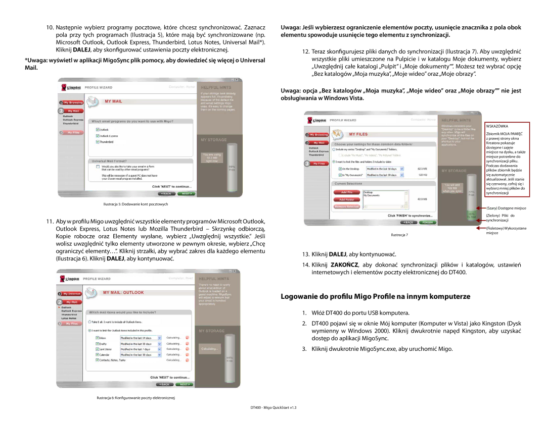 Kingston Technology DT400 quick start Logowanie do profilu Migo Profile na innym komputerze 